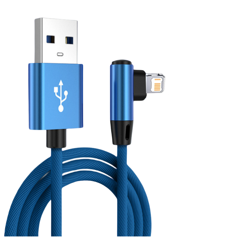Cabo usb de 90 graus para iphone 14 13 12 11 pro max x xr 6s 7 8 plus 2m 3m chumbo cabo de carregamento rápido do telefone móvel fio carregador de dados: Azul / 3 m