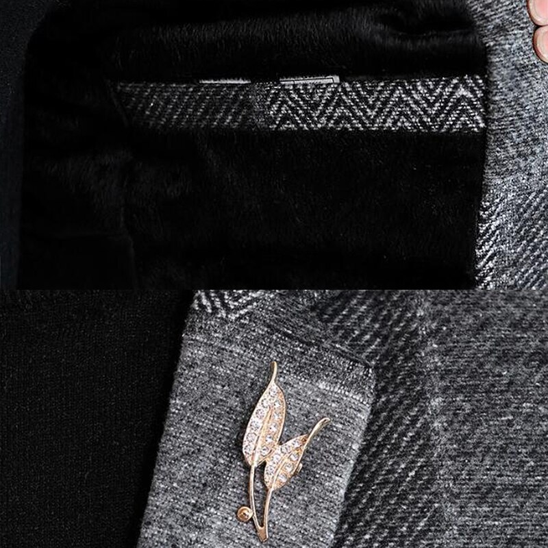 Mens Stylish Blazer Thick Warm Suit Jacket Men Woolen Coat With Plaid Stitching Blazer Hombre Slim Fit Prom Blazers For Men