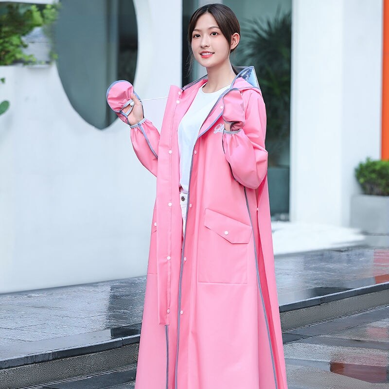 Chubasquero de para hombre y mujer, abrigo impermeable grueso, Poncho transparente para adulto, Sudadera con capucha para acampar: Rosa / XL 170-190CM