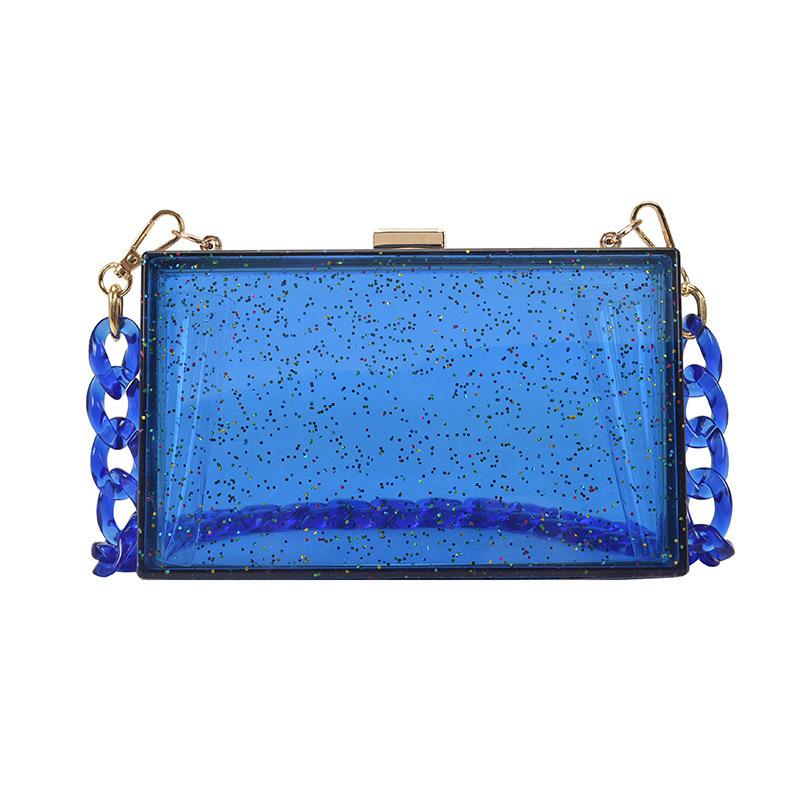 Kleurrijke Acryl Clutch Bag Voor Dame Avondfeest Glitter Avond Clutch Bags Met Dikke Ketting Vrouwelijke Reizen Handtas En Portemonnee: Blauw