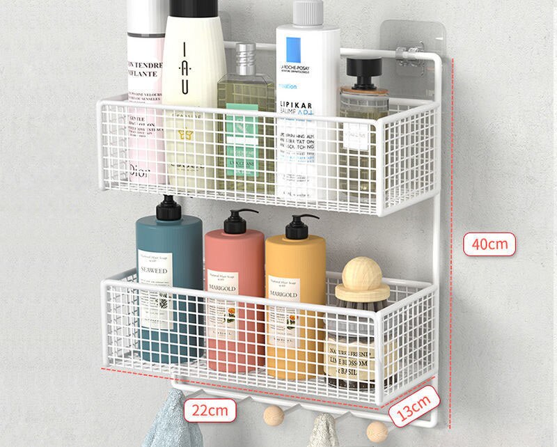 Bathroom Storage Racks Iron Metal Toilet rack washstand free punching wall hanging wall storage rack light luxury basket Gold: 9