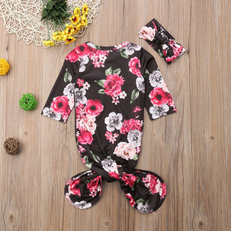 STOCK de EE. UU. Conjunto de bebé niña conjunto Floral envoltura manta saco de dormir + diadema