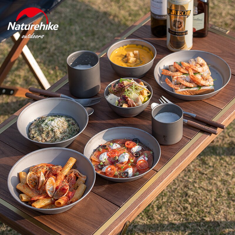 Naturehike Tragbare Titan Geschirr einstellen 200-800ml Salat Schüssel/Platte Ultraleicht BBQ Gericht draussen Abendessen Reise Abendessen platte einstellen