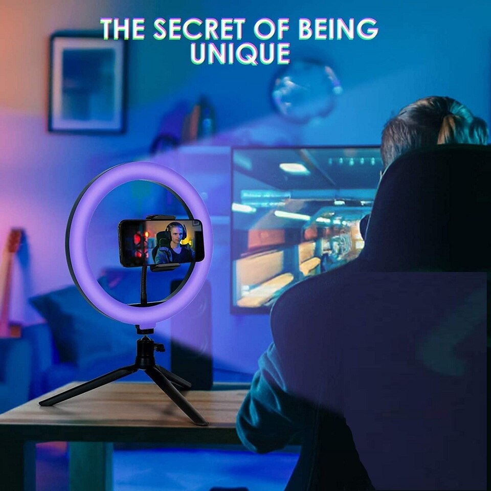 10in RGB LED Farbe Selfie Ring Licht Fotografie RingLight Stativ Telefon Ständer Halfter Kreis Füllen Licht Lampe Trepied machen-hoch