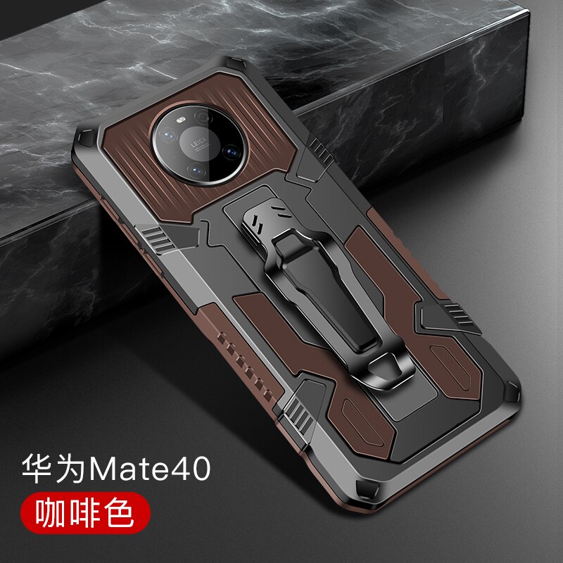 Armor Case For Huawei Mate 40 Pro Case Shockproof Belt Clip Holster Cover for Huawei Mate 40 Pro MATE40 40PRO Coque Funda: For Mate 40 / Brown