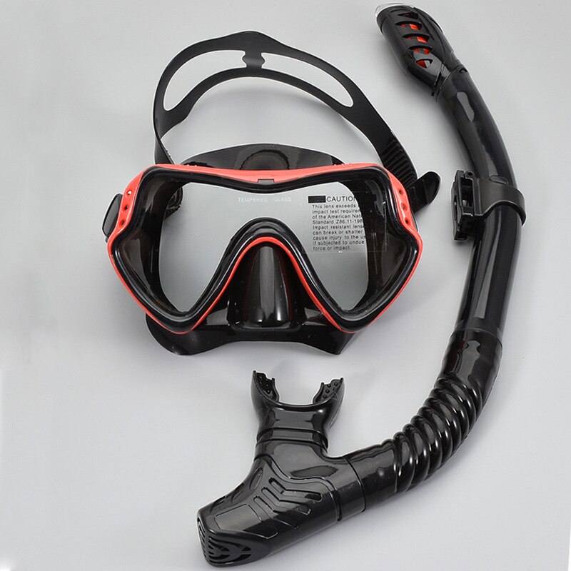 Diviing Bril Snorkel Set Grote Frame Dive Goggles Snorkelen Silicone Anti-Fog Ademen Tubemask Volwassen Zwemmen Masker Unisex /40: Red black