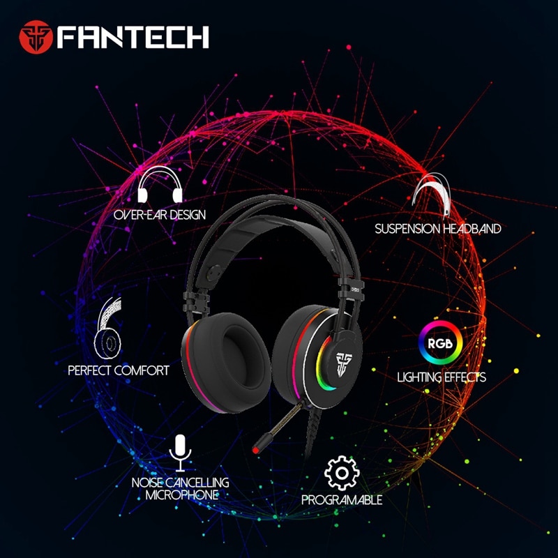 FANTECH HG23 Headphone Personalize with Octane 7.1 RGB USB Just Wired Gaming Headset Earmuffs for PC PS4 Gaming Headphones
