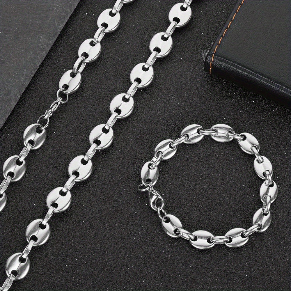 Collar de cadena de eslabones de granos de café, cadena trenzada de acero inoxidable para hombres y mujeres, collar minimalista de rapero de hip hop, cadena de granos de café