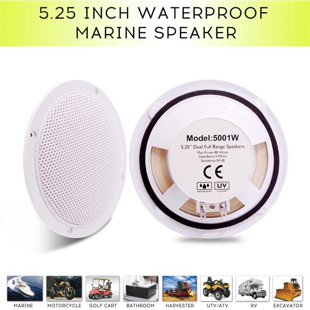 5.25Inch 160Watts 2 Way Marine Waterproof Speaker Outdoor Boat Dual Full Range Speakers For SPA UTV ATV Golf Cart Motorcycle