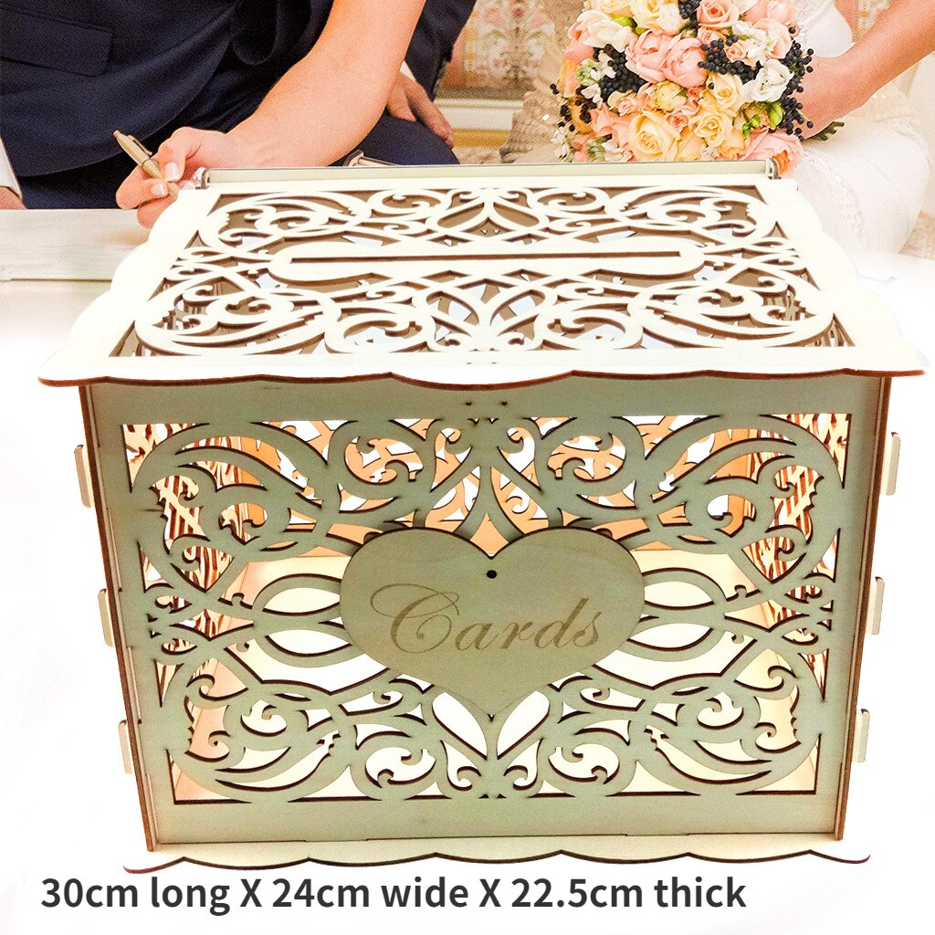 Holz Hochzeit Karte Boxen mit Schloss Mr &amp; Mrs Paar Blume Muster Umschlag Zeichen Karten Holz Box DIY Rustikalen hochzeit Liefert: JM01775-L