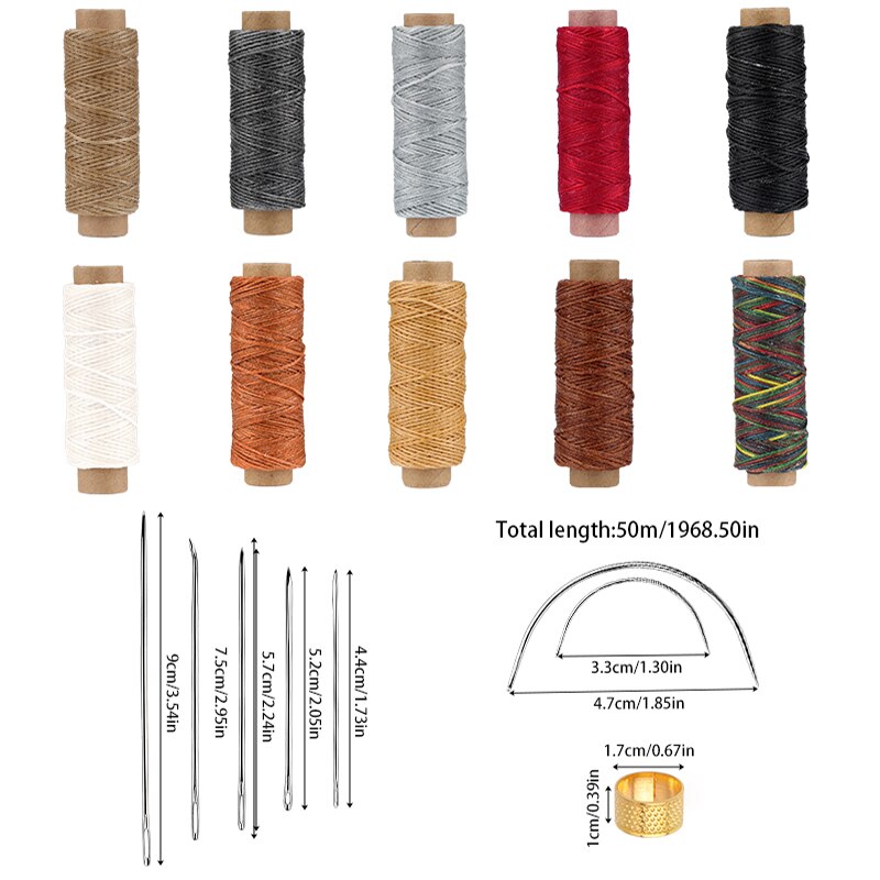 9 PCS Leather Sewing Kit With Multiple Colour Waxed Thread Golden Thimble And Leather Stitching Needles For DIY Leather Craft