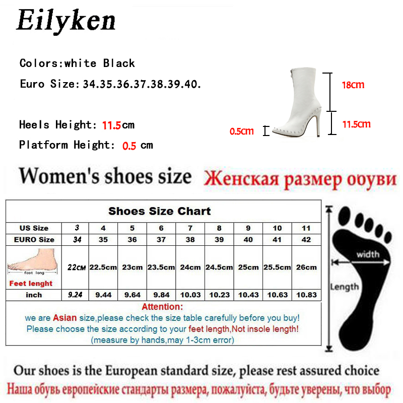 Eilyken kvinner nagle støvletter spiss tå høye støvletter høy hæl ankel boots dame pumps motorsykkel støvletter mujer