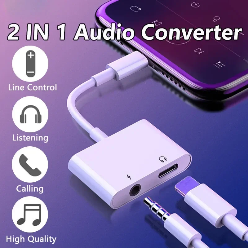 Audio OTG Adapter for IPhone 15 14 13 12 11 Pro Max Aux Jack Headphone 3.5 Mm To Headphone Jack Charger Splitter Converter