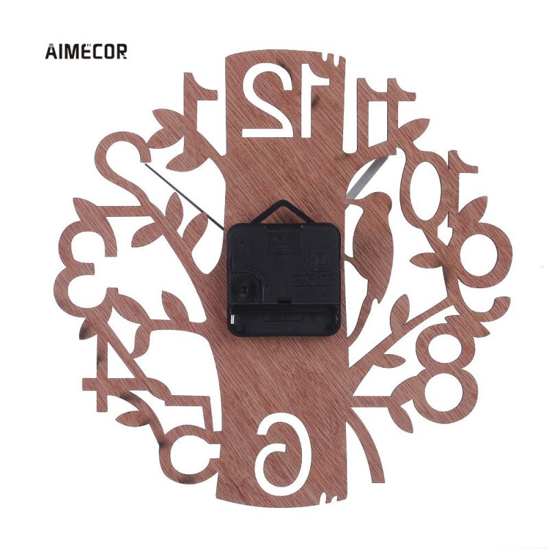 Aimecor Woodpecker And Tree Silent Antique Wood Wall Clock AA Battery Wall Clock For Home Office Shop