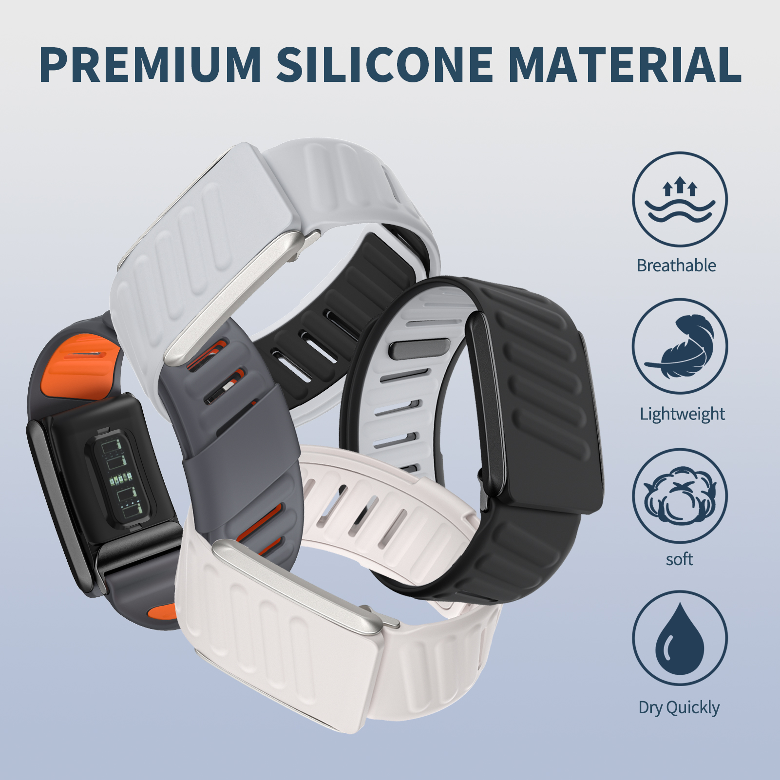 WHOOP SportFlex polsband, soft-touch siliconen, waterdicht en zweetbestendig, 4.0-compatibel