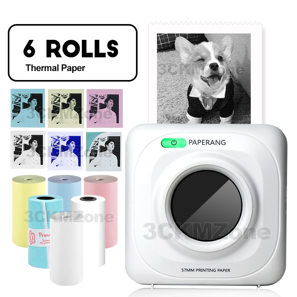 Paperang P1 Mini Bluetooth 4.0 Thermische Foto Printer Foto Telefoon Zak Printer Voor Android Ios Telefoon Pocket Inktloze Printer: Add 6 Rolls Paper
