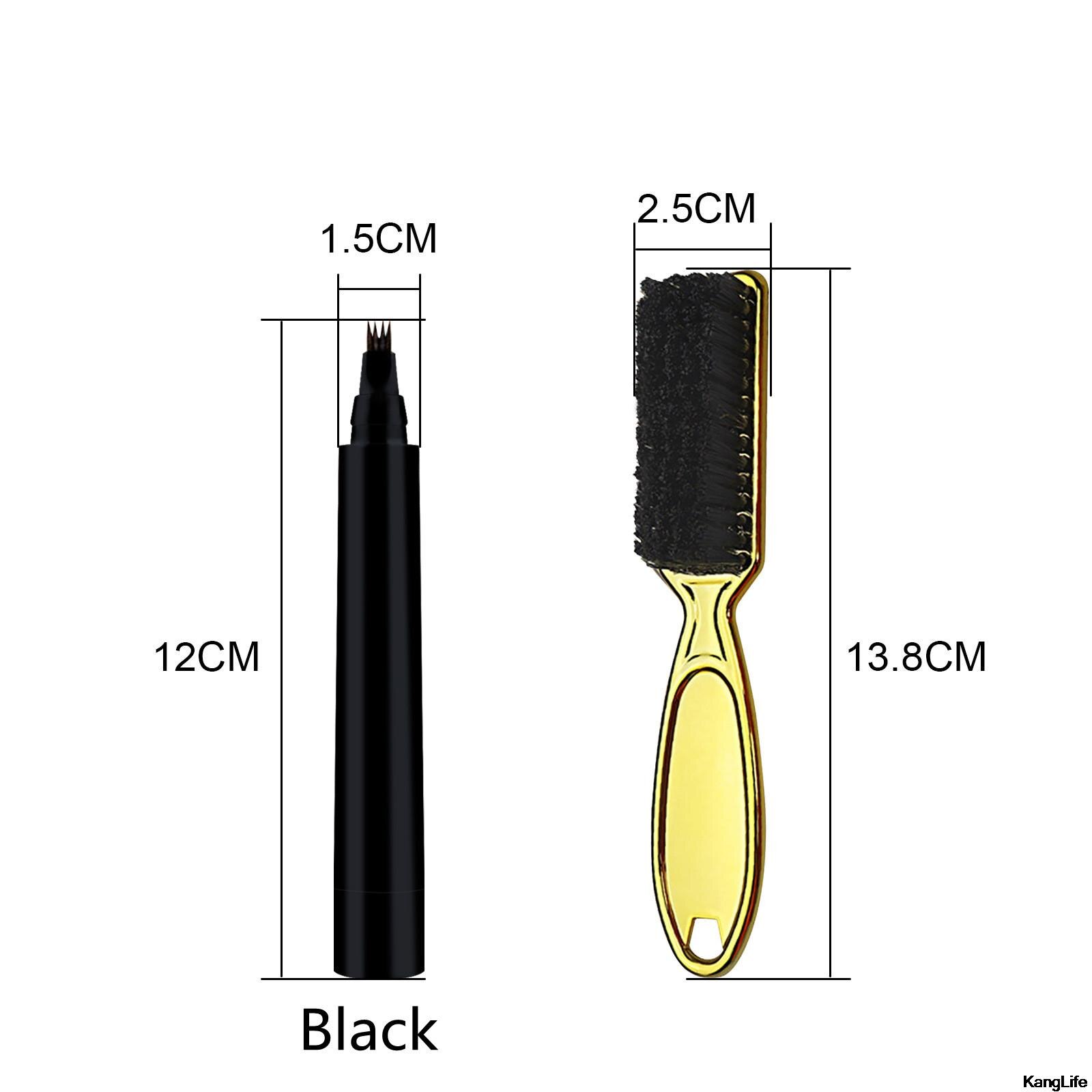 Baard Pen Vier Gevorkte Baard Filler Potlood En Borstel Baard Enhancer Waterdicht Snor Coloring Vormgeving Gereedschap Haar Potlood: Black 2