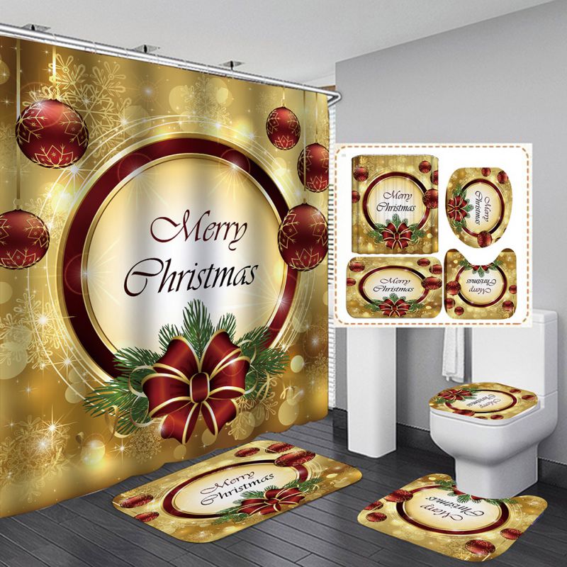 Kerst 3D Digitale Afdrukken Douchegordijn 4 Stuks Voor Thuis/Hotel/Party Decoratie 180*180Cm