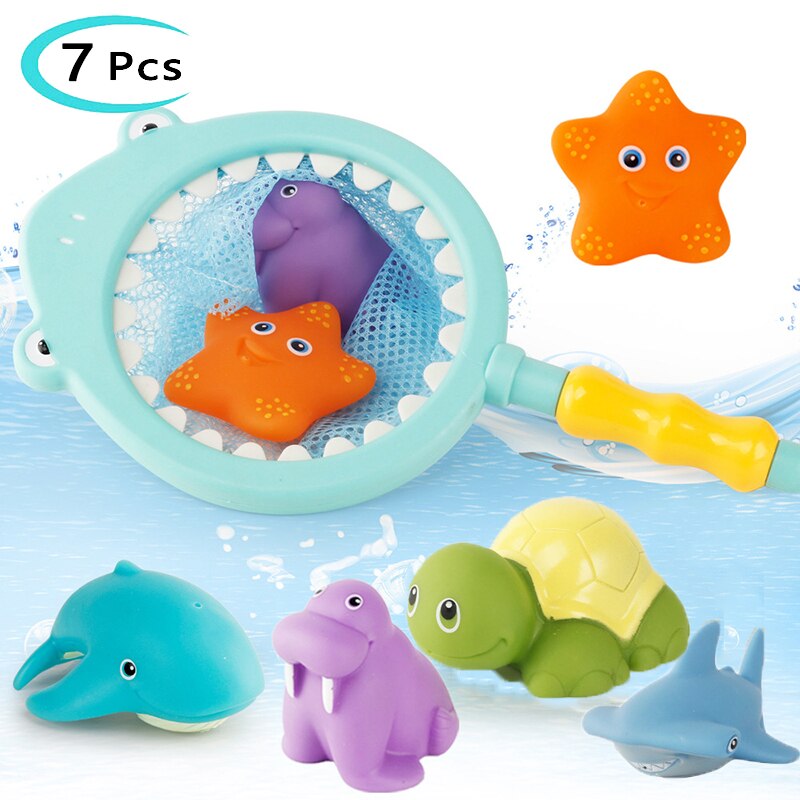 7 Pcs Baby Badkamer Vissen Speelgoed Vinden Water Squeeze Sound Zachte Rubberen Spelen Dieren Bad Verkleuring Grappig Speelgoed Voor Kinderen