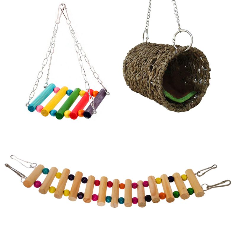 3 pièces perroquet Cage jouet écureuil Hamster écureuil hamac nid d'oiseau balançoire échelle petit Animal oiseau Cage Kits de jouets: Default Title