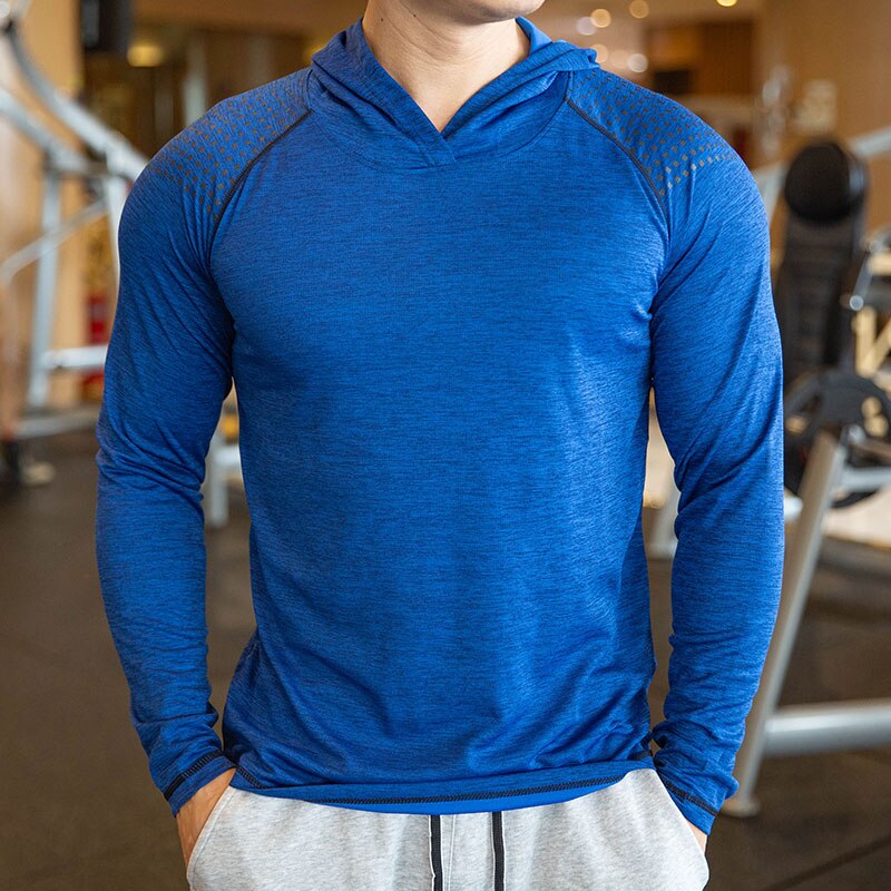Herfst Gym Mannen T-shirt Casual Lange Mouwen Slim Tops Tees Elastische T-shirt Sport Fitness Ademende Quick Dry Hooded T shirt