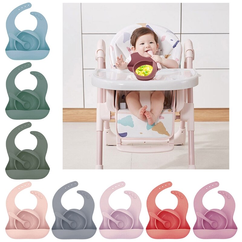 3 Stck fest Farbe Baby Silikon Schüssel Kleinkind Fütterung Schüssel mit Lätzchen Löffel Gerichte