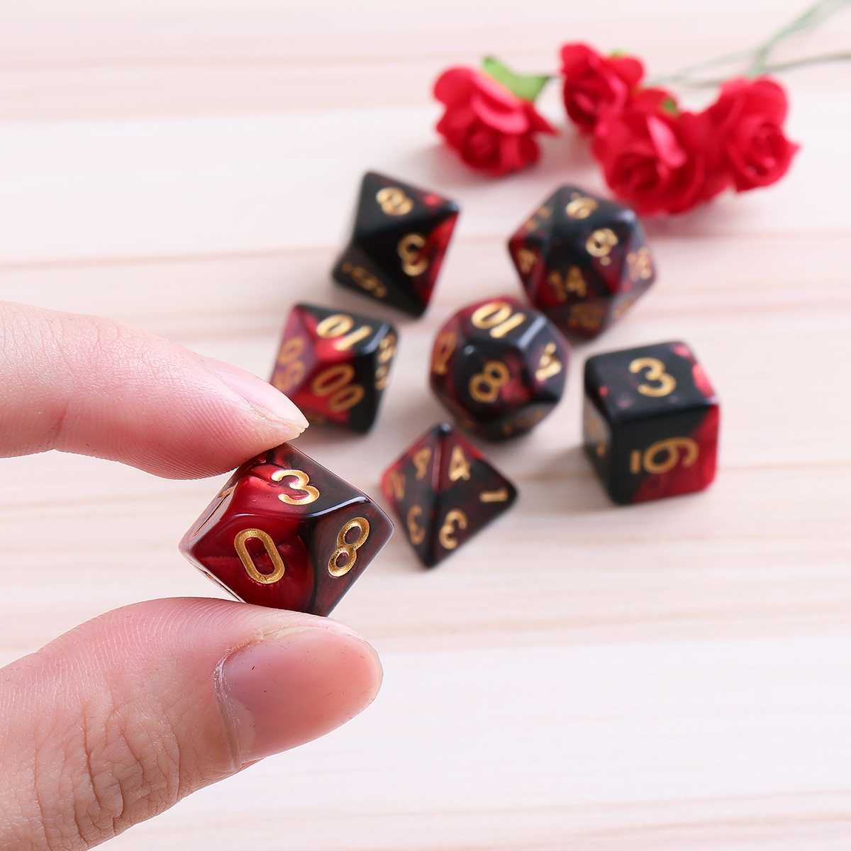 7 stuks polyhedrale acryl dobbelstenen speelgoed spel dobbelstenen rekwisieten voor dnd trpg rpg kinderen wiskunde educatieve digitale dobbelstenen met opbergzak