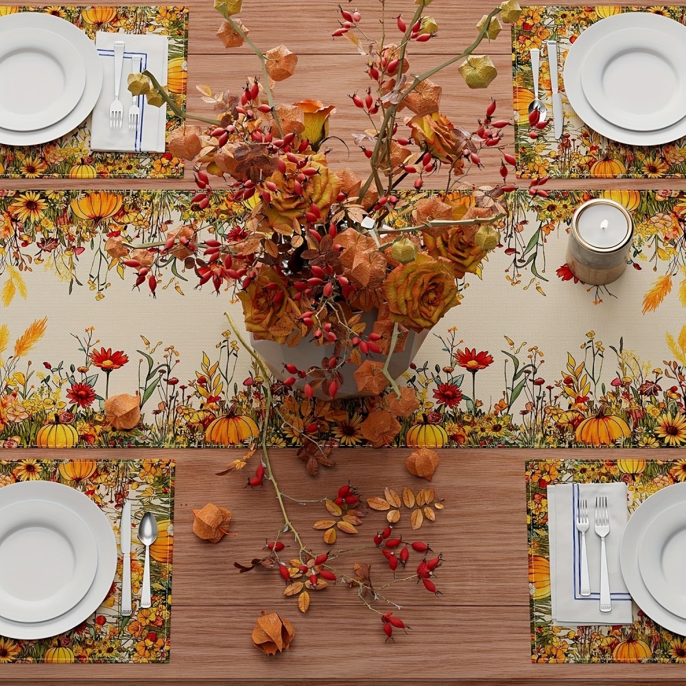 Camino de mesa de calabaza con flores silvestres de Color otoño, decoración de mesa para cocina, comedor, cena, decoración del hogar de otoño, 1 ud.