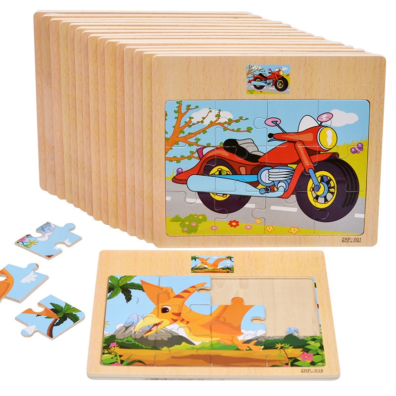 12 tablets cartoon animal traffic awareness wooden puzzle baby puzzle children wood girl boy toy