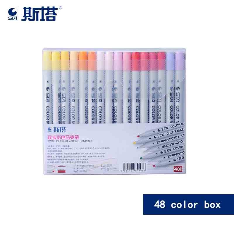 STA 3100 Doppel-kopf Farbige Wasser Marker Schüler Hand Malerei 12/24/36/48/60 /80 farbe einstellen Alkohol Tinte ungiftig Kunst markieren: 48 Farben a einstellen