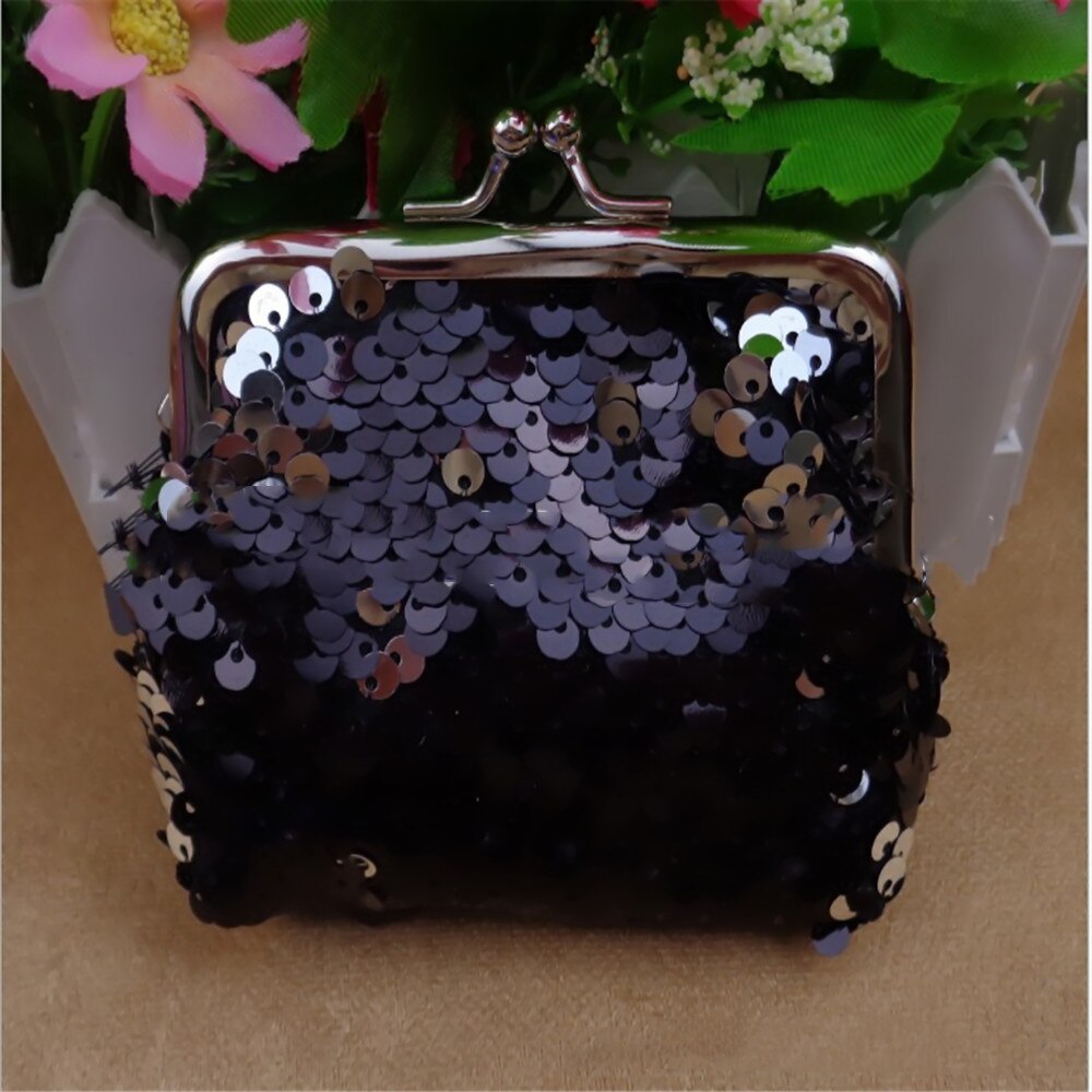 Sequins Mini Wallet Clutch Pouch Portable Women Sequins Coin Purses Handbags Card Holder Keys Earphone Bags Oval 20g: Black