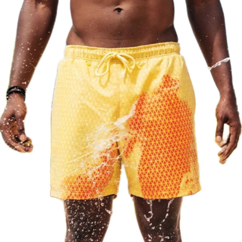 Men Magic Color Changing Swim Trunks Water Discoloration Surf Beach Board Rhombus Plaid Shorts Quick Dry Sport Pants: ORANGE / 4XL