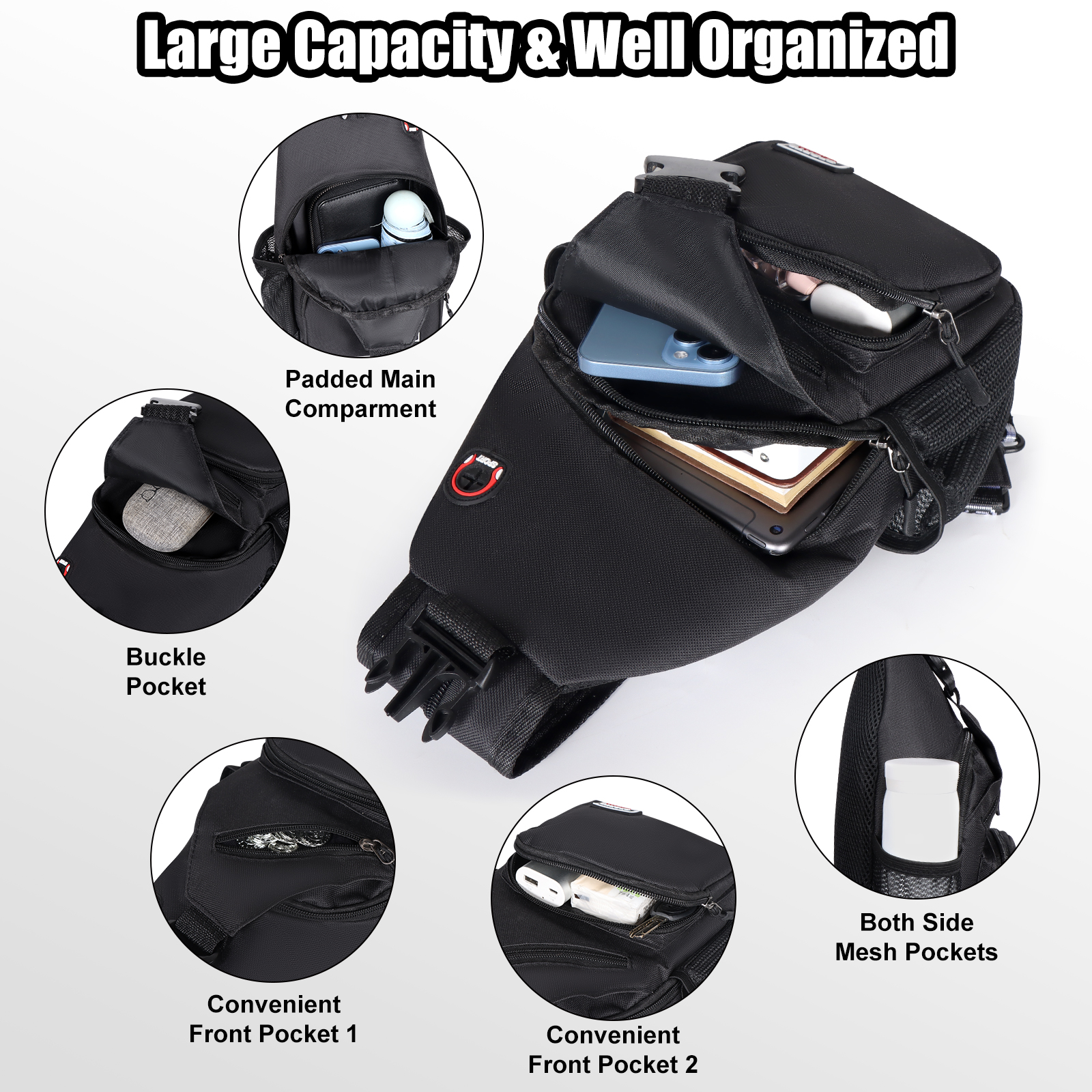 Polarshe Travel Heren Borstschoudertas Met Oortelefoongat Sportborsttas Crossbody Mini Dames Heuptas Multifunctionele rugzak