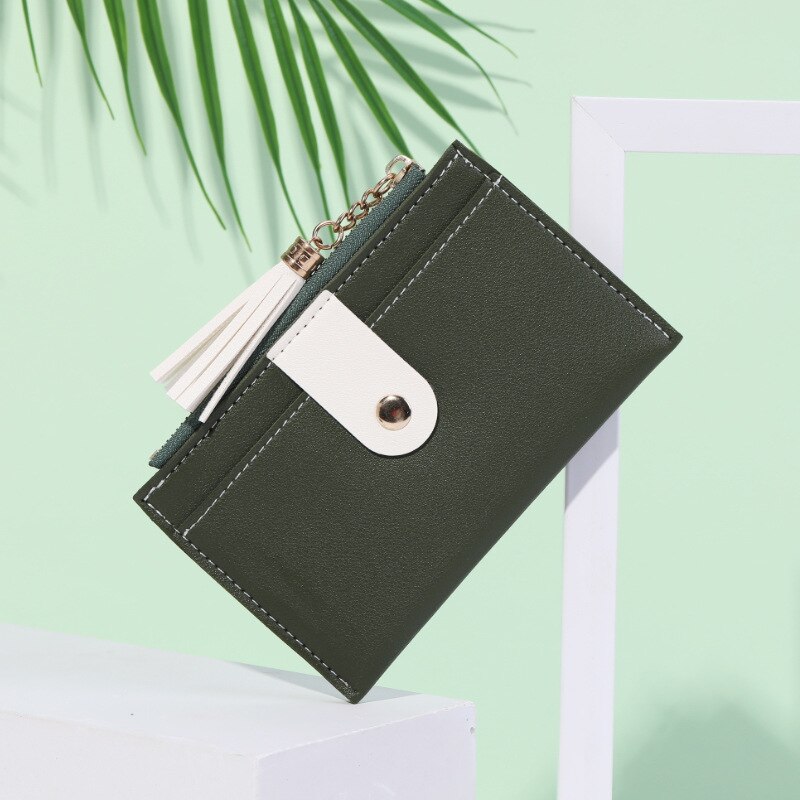Dames portemonnee pu kleine portemonnee munt portemonnee ultra dunne dames kaarttas kwastje studenten bankpas verpakking voor vrouwen kort