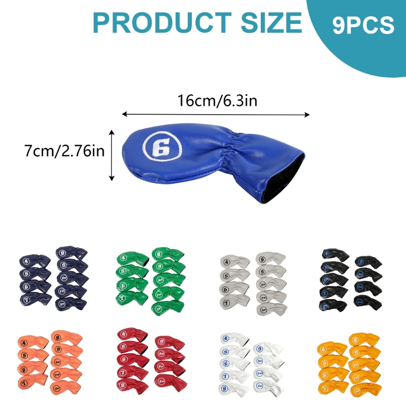 9-delige Golfs Iron Head Cover met aantal voor nek Golfs Club Head Dikke synthetische PU-lederen Golfs Head Cover