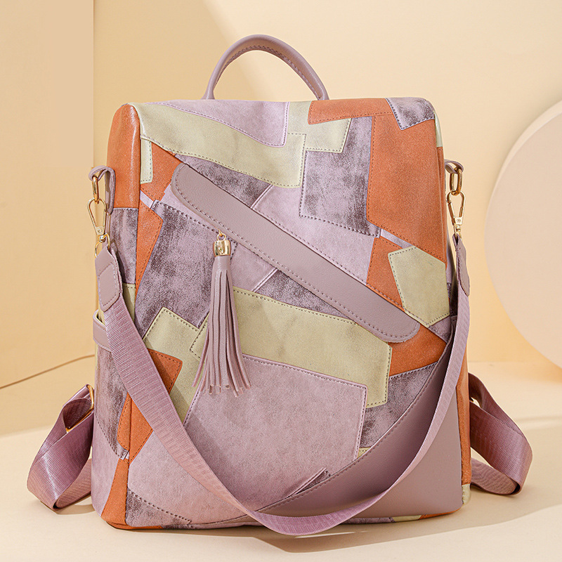 Backpack Ladies Large Capacity Soft PU Backpack Retro Casual Versatile School Bag Travel Bag: Pink