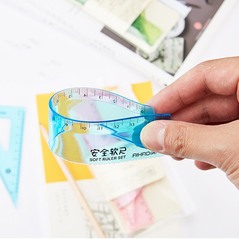 Soft Flexible Geometry Ruler Set Maths Drawing Compass Stationery Rulers Protractor Mathematical Compasses for School
