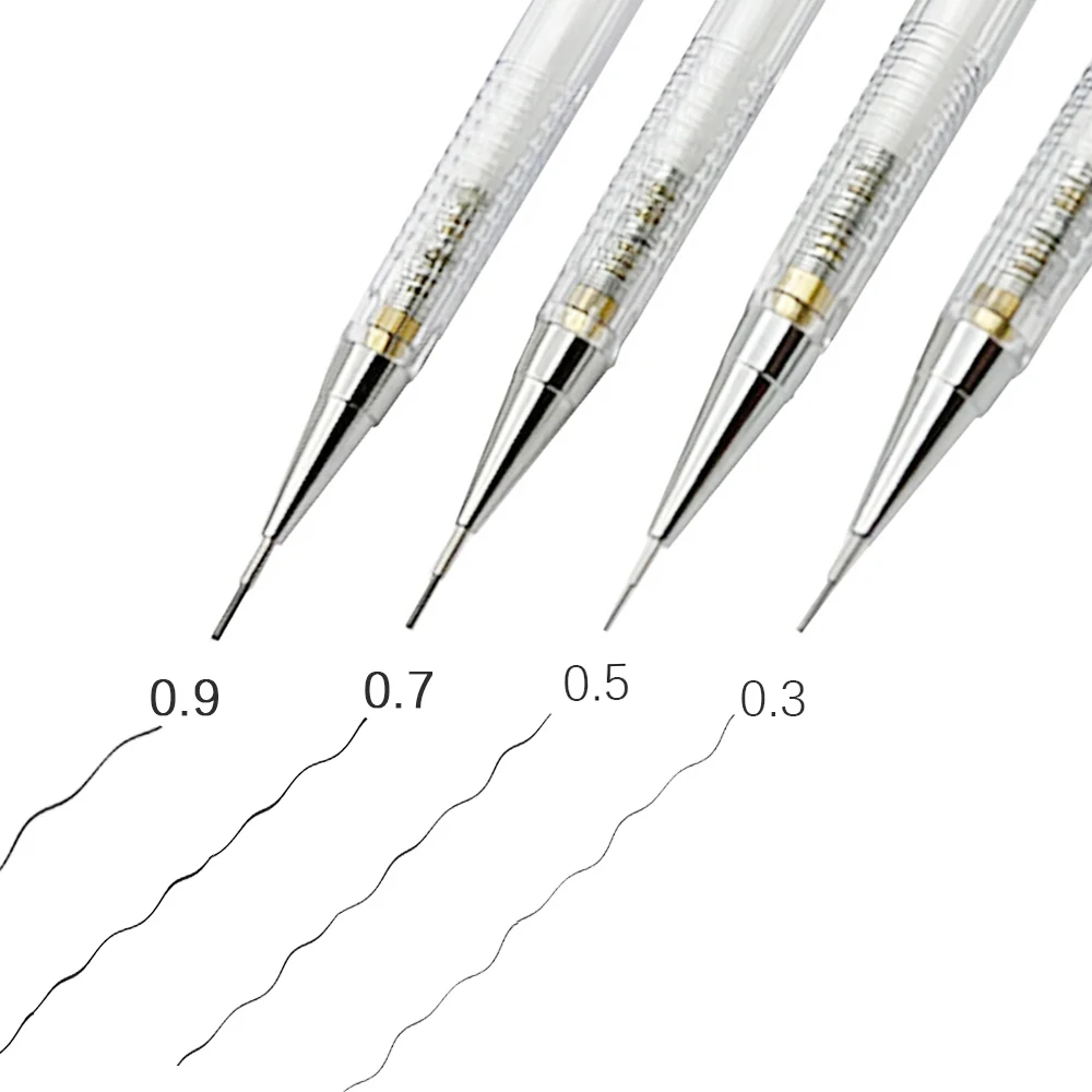 Portaminas transparente de 0,3, 0,5, 0,7, 0,9mm con recambios de plomo, juego para dibujar lápices automáticos, arte, dibujo, pintura