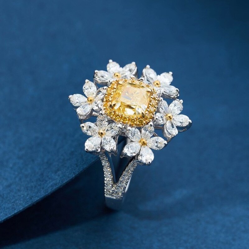 Trendy Jewelry Flower CZ Wedding Bridal Rings for Women Bling Yellow Crystal Promise Engagement Jewelry: 8