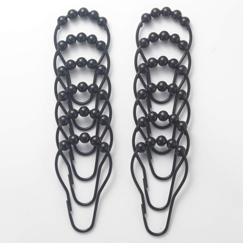 Anneaux de crochets pour rideau de douche, en métal, pour salle de bain, tringles à rideaux, lot de 12, noir
