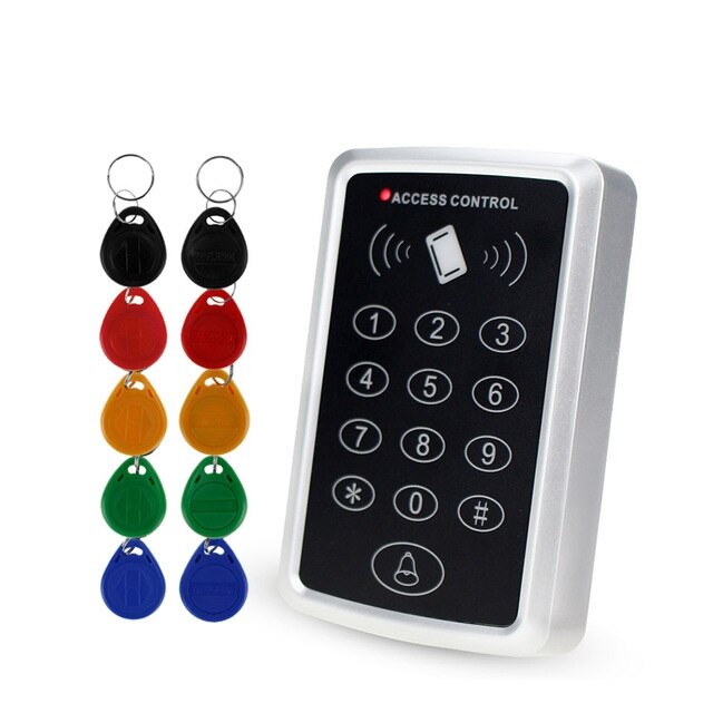 Lector de tarjetas EM con Control de acceso independiente Rfid de 125KHz con 10 llaveros de cerradura sin llave para sistema de seguridad de entrada