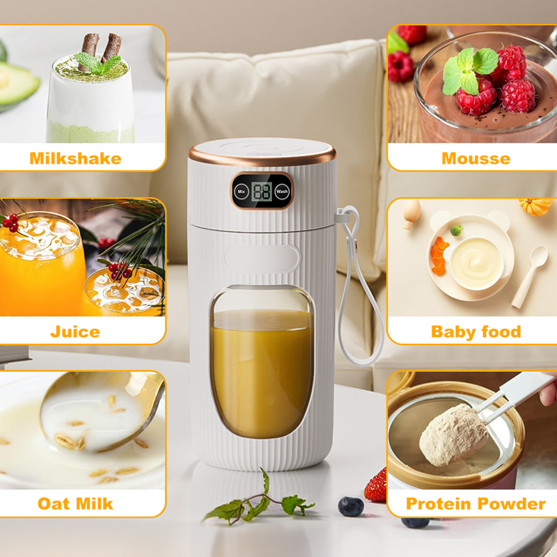 Elektrische sapcentrifuge, draagbare blender met 10 messen, digitaal LED-display, kleine sapbeker, oplaadbare draadloze huishoudelijke milkshake-sap