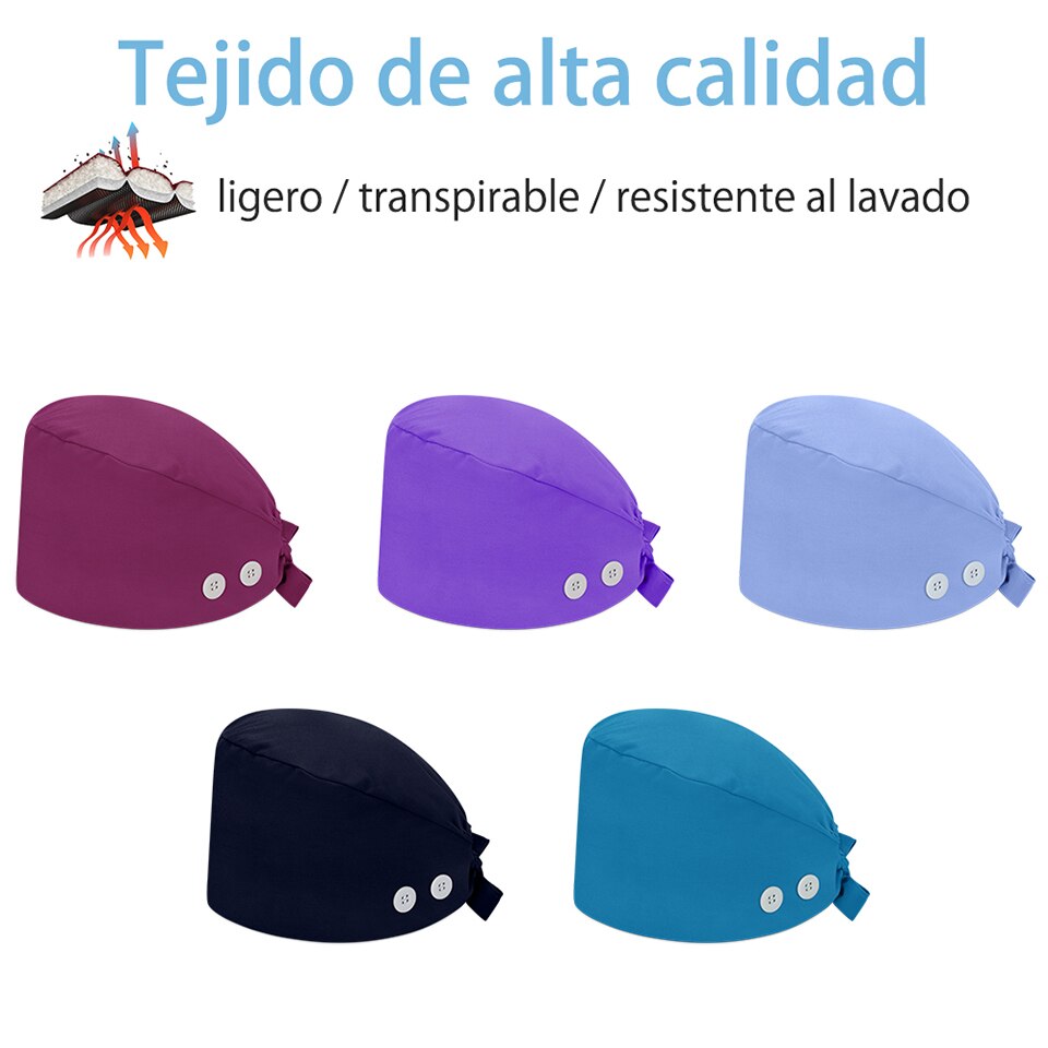 Unisex Adjustable Working Nurse Hat Bouffant Sanitary Cap Women Scrub Cap with Button Sweatband Cotton Nursing Caps Floral Print