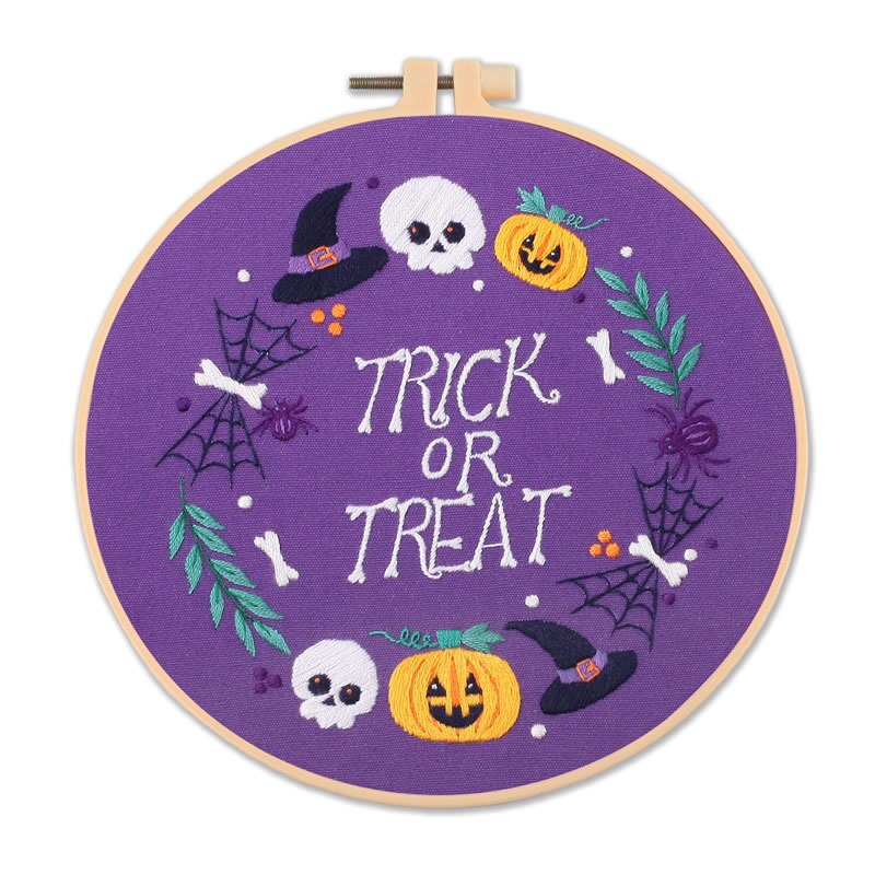 Kit de broderie avec cerceau pour débutant, Kit de broderie, motif d&#39;halloween, ensemble de points de croix imprimés, couture, artisanat d&#39;art,: 4 / 20cm plastic hoop