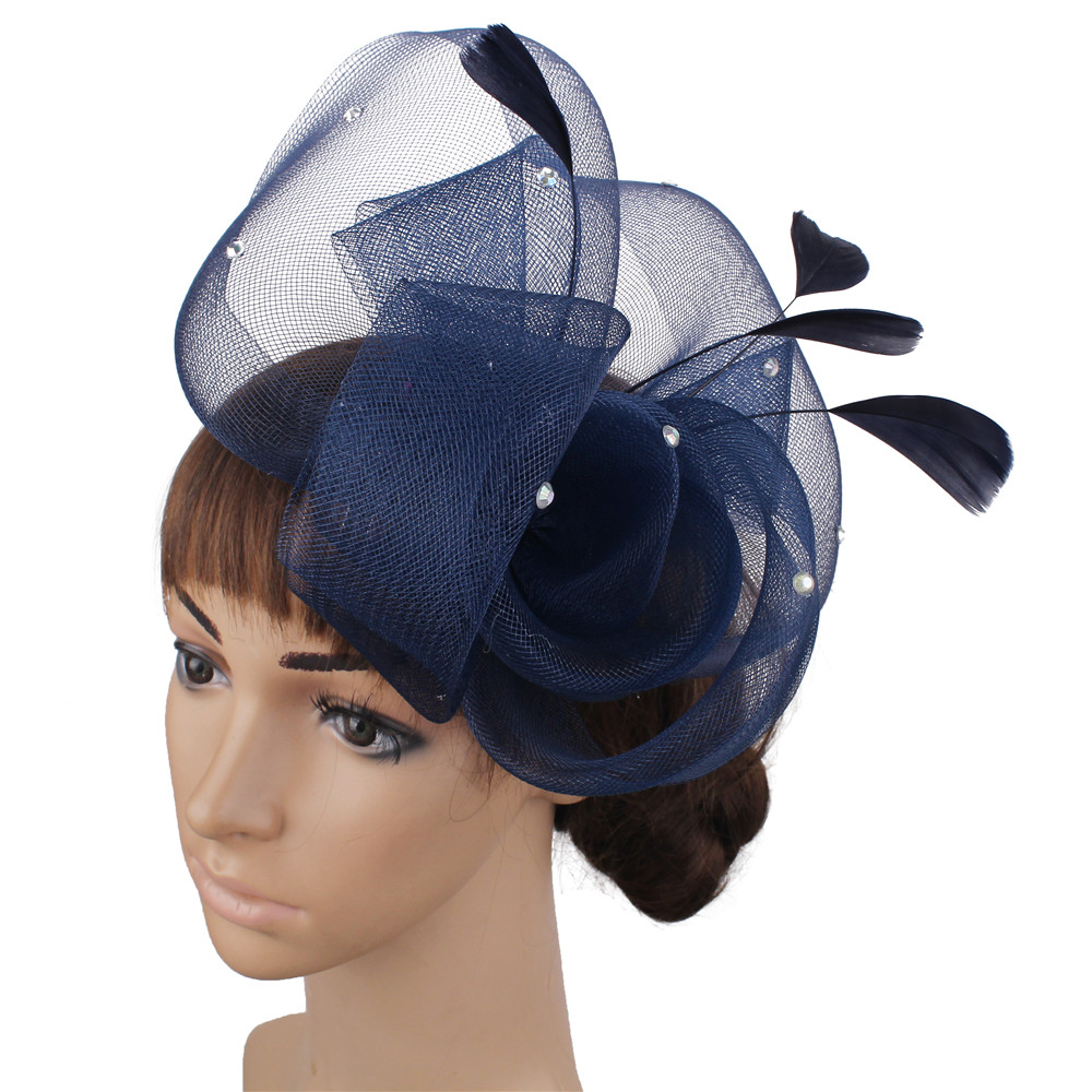 Velo de rejilla para mujer, tocado de boda, velos de novia elegantes con flores, accesorios de boda, tocado de novia a la: Azul marino
