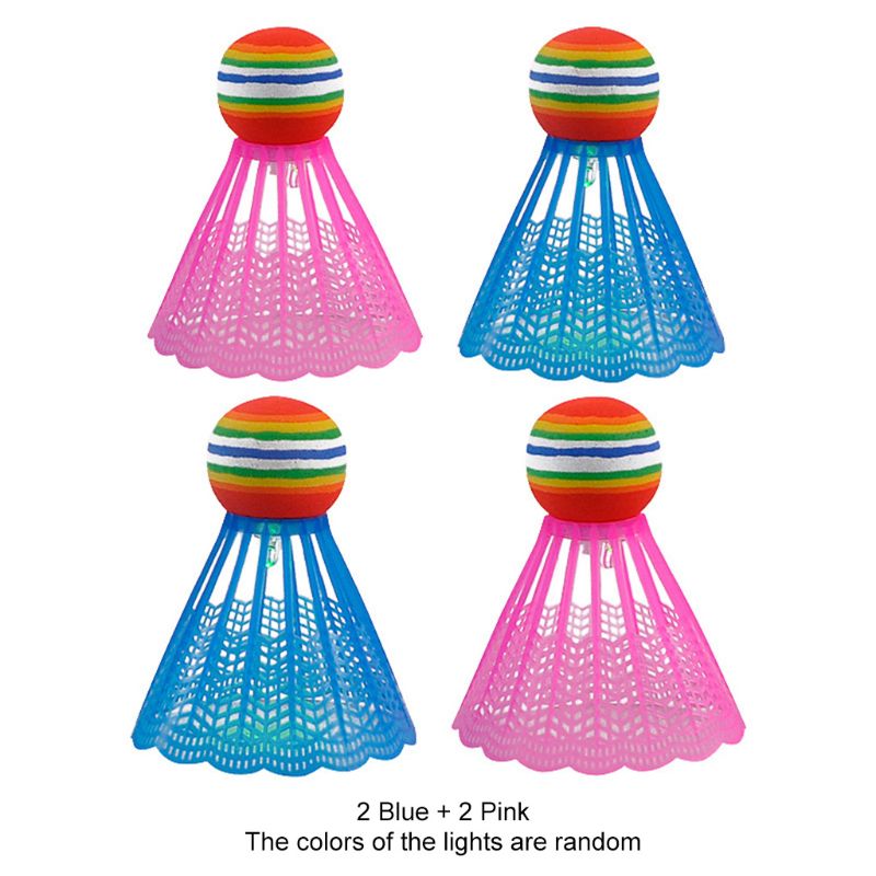 4 stk. ledet belysning badminton birdies glød i den mørke nat nylon fjer: Blå lyserød