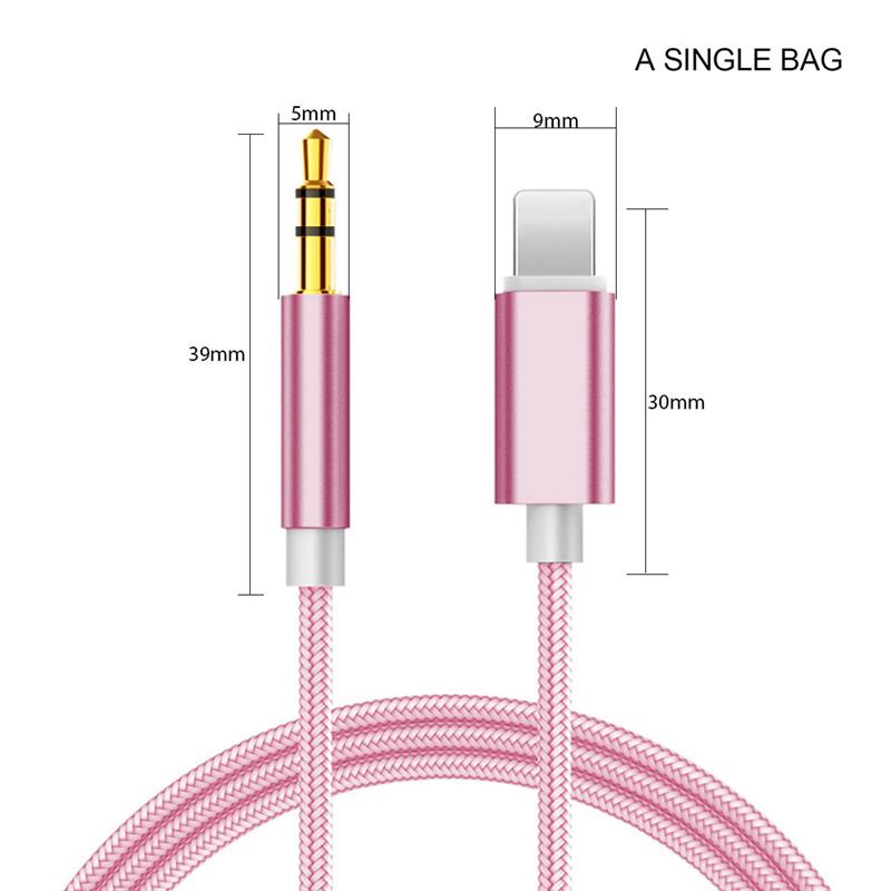 For Iphone 12 mini 8 Pin To 3.5 Mm Jack Aux Cable Car Speaker Headphone Adapter for iphone 12 11 Pro Xr max Audio splitter Cable: Pink