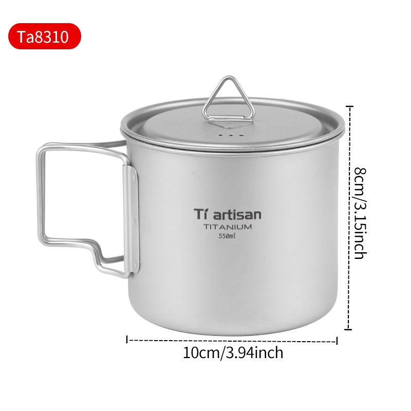 Tiartisan 350 ml 750 ml Tatinium-Tasse, Wandergeschirr, faltbarer Griff, Kaffeetassen mit Deckel, leichte, gefrostete Tassen