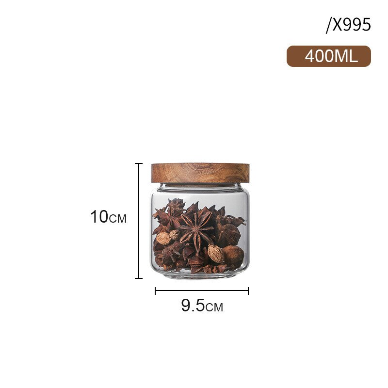 Botellas de almacenamiento de vidrio con tapa de madera, tarros grandes para alimentos, té, granos de café, dulces, 350-3000ml: 350ML