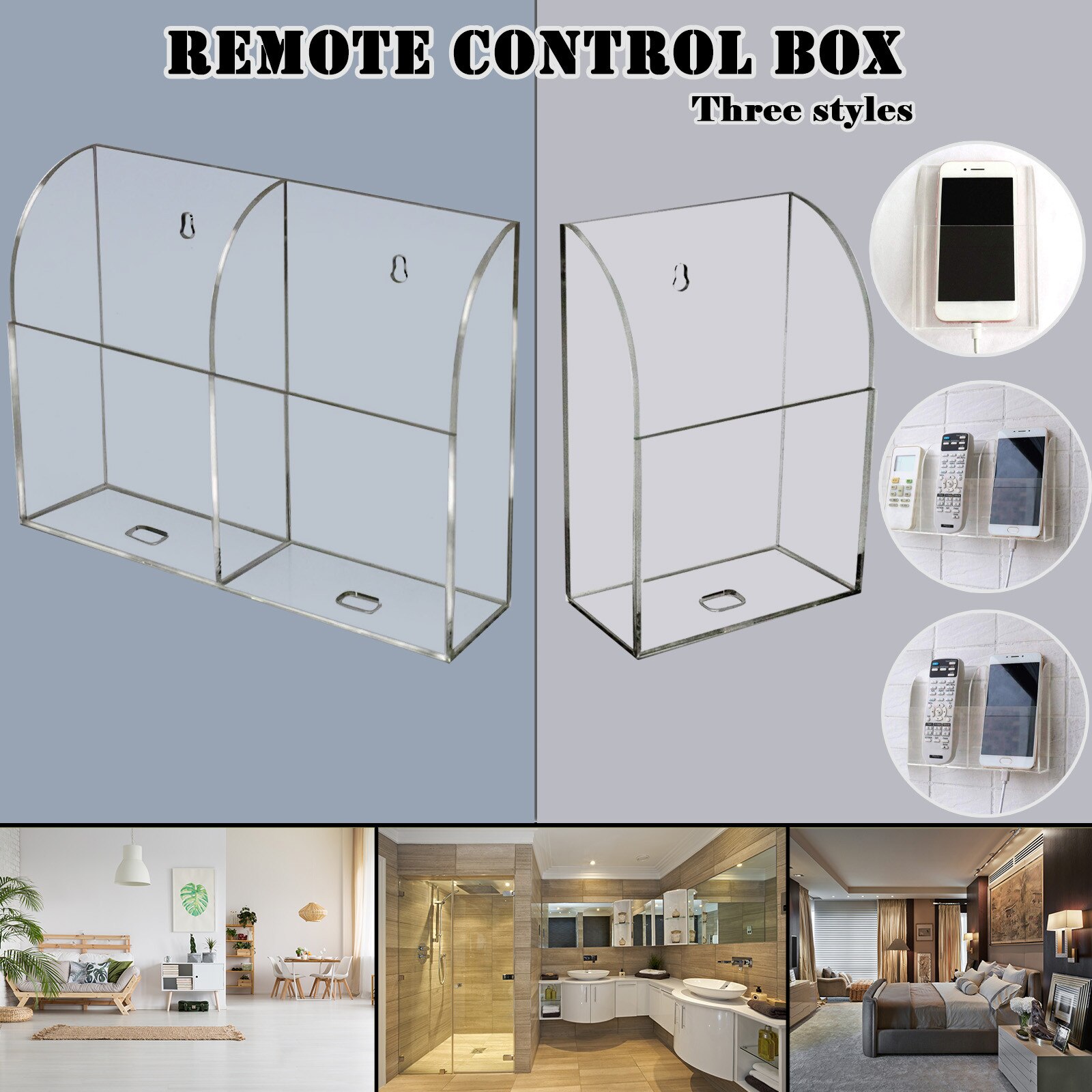 4 Case Storage Box Acrylic Wall Mount TV Air Conditioner Remote Control Holder Storage of household products clear nice